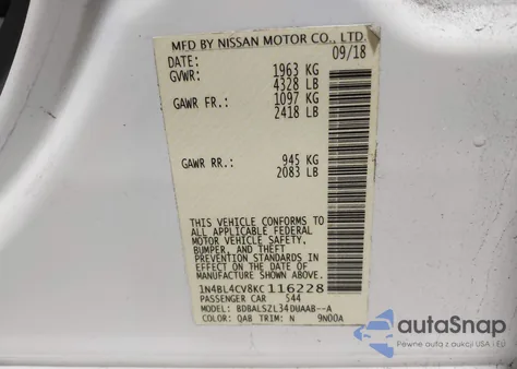 2019 Nissan Altima 2.5 Sr z USA, uszkodzony, nr VIN 1N4BL4CV8KC116228